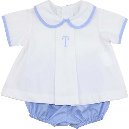 Blue And White Gingham Diaper Set, 3M