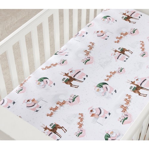 Blush Heritage Santa Organic Crib Fitted Sheet