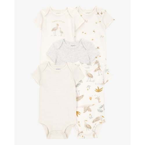 Baby 5-Pack Striped Birds Short-Sleeve Cotton Bodysuits - Ivory - Carter's | Carter's