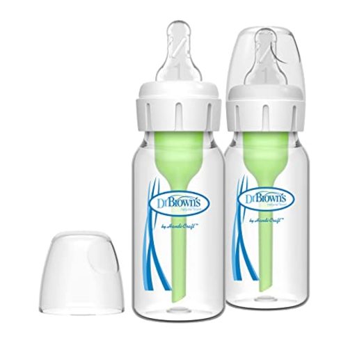 Dr. Brown’s Natural Flow® Anti-Colic Options+™ Narrow Glass Baby Bottles 4 oz/120 mL, with Level 1 Slow Flow Nipple, 2 Pack, 0m+ - 2-Pack, 4oz Glass Bottle