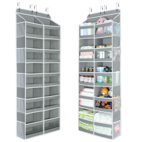 Delamu Over the Door Organizer 5 Tiers, Extra Large Behind Door Storage of 10 Compartments, Over the Door Storage, Door Hanging Organizer for Closet, Diaper Organizer, Toy Storage, Grey