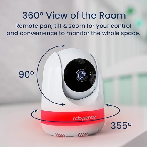 Babysense 5.5” 1080p Full HD Split Screen Baby Monitor, Video Baby Monitor with Camera and Audio, PTZ Camera, RGB Night Light, 1000ft Range, Two-Way Audio, 4X Zoom, 5000mAh Battery