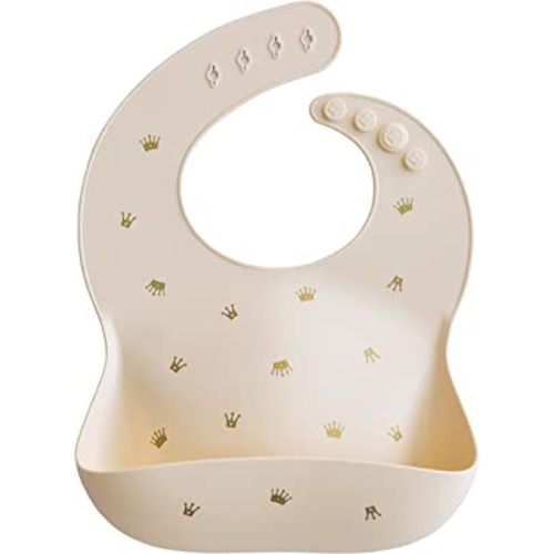 mushie Silicone Baby Bib | Adjustable Fit Waterproof Bibs (Crowns)
