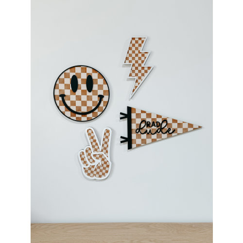 Checker Print Signs | Playroom Decor | Wood Signs | Peace | Lightning | Smile Face | Pennant Flag | Boy | Rad Dude | Wall Art | Boys Room