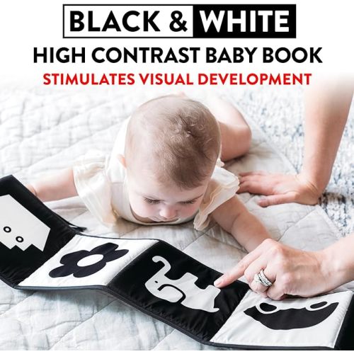 Spiggly High Contrast Baby Toys for Newborn Black and White Baby Toys 0-3 Months Baby Books 0-6 Months High Contrast Baby Book Tummy Time Mirror Newborn Toys Contrast Toys for Infants 0-6 Months - Black and White Soft Book