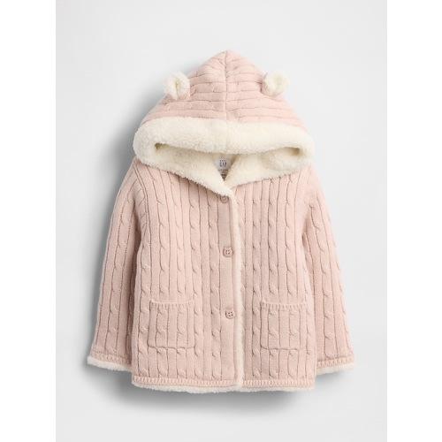 Baby Sherpa-Lined Cable-Knit Bear Cardigan | Gap