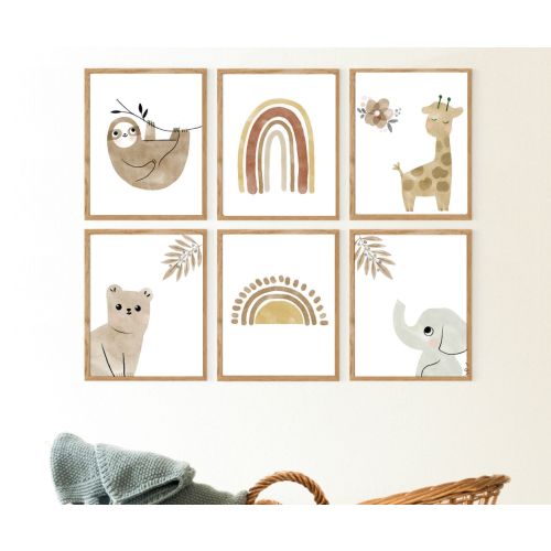 Boho Animal Nursery Prints, Bohemian wall art, Nursery Decor, Earthy Tone, Watercolor Neutral color Nursery, Animal Modern Nursery Set, 245