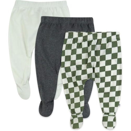 HonestBaby Baby 3-Pack Footed Pants Roomy Fit Pull on Bottoms 100% Organic Cotton for Infant Baby Boys, Girls, Unisex