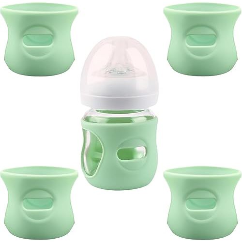 4 Pack Silicone Sleeves for Avent Natural Glass Baby Bottles, Anti Breakage Baby Bottle Holder, Compatible with Philips Avent Glass Natural Baby Bottle, BPA Free (Green, 4 OZ)