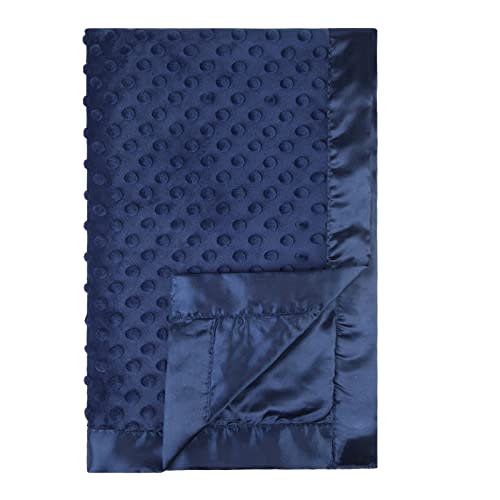 Pro Goleem Baby Soft Minky Dot Blanket with Silky Satin Backing Baby Gifts for Boys and Girls (Navy Blue, 30’’ x 40’’)
