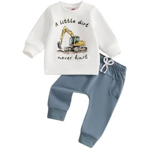 Toddler Baby Boys Tractor Clothes Letter Truck Print Farm Sweatshirt Long Jogger Pants Baby Shower Coming Home Outfit