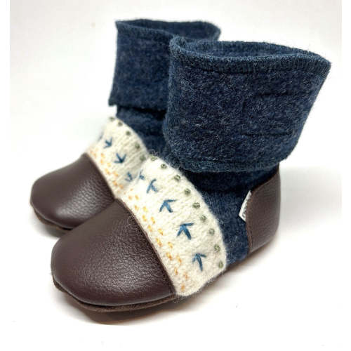 Blue Caribou Embroidered Felted Wool Booties