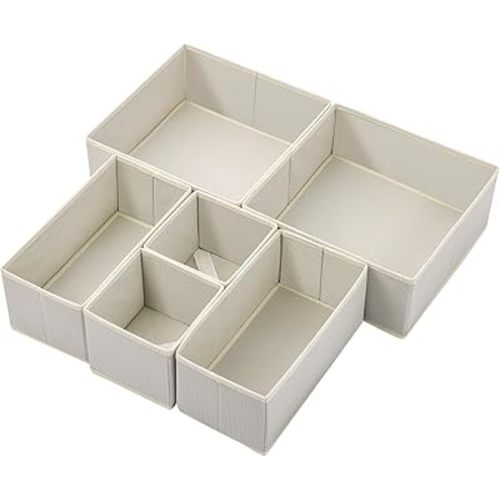 Stero 6 Pack Drawer Organizers for Clothing, Dresser Drawer Organizer Clothes, Fabric Foldable Closet Organizers and Storage Basket Bins for Clothes, Underwear, Bras, Socks (Light Grey)