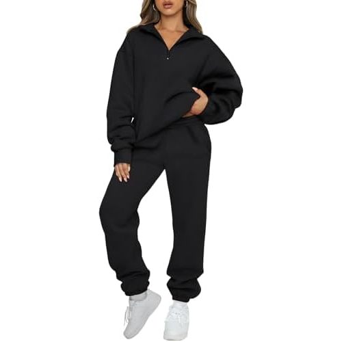 AUTOMET Women's Sweatsuits 2 Piece Outfits Long Sleeve Half Zip Pullover and Baggy Sweatpants with Pockets