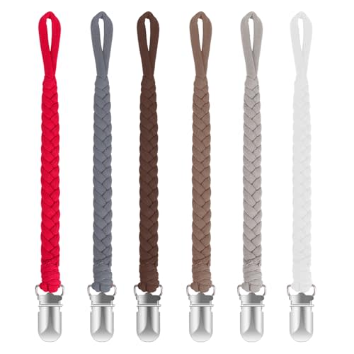 Pokipaw Pacifier Clip for Boys and Girls 6 Pack Baby Pacifier Holder Leash 100% Handmade Braided Fits All Pacifiers & Teething Toys Modern Unisex Baby Gift, Red Passion