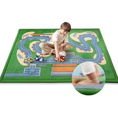 Baby Play Mat for Floor, 1.3" Thick Car Rugs for Kids Toys Track Padded Non-Slip Crawling Playmat for Playpen Playroom Classroom