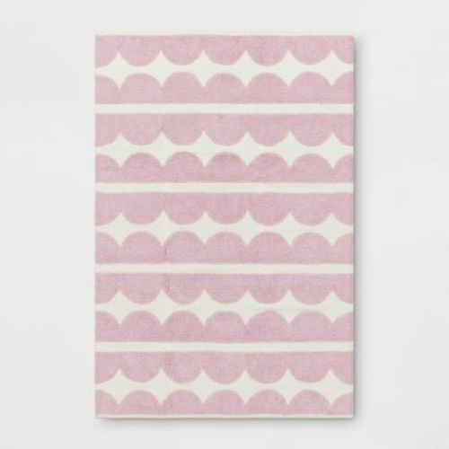 4'x5'6" Scallop Kids' Rug Purple - Pillowfort™: Cotton, Machine Washable, Medium Pile, Kids Bedroom Decor