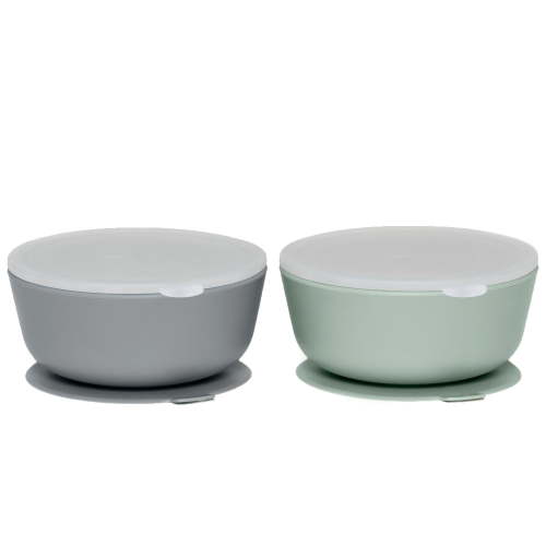 Weesprout Suction Bowls for Baby & Toddlers, 100% Silicone w/Plastic Lid, Leak Proof, 12oz, Set of 2