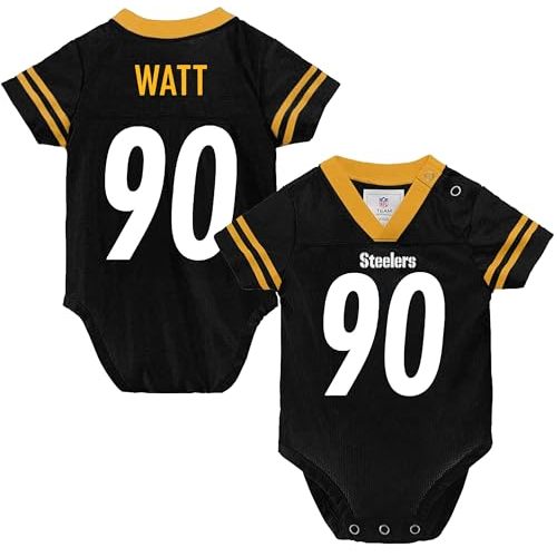 TJ Watt Pittsburgh Steelers #90 Black Newborn Infants Team Color Home Creeper Bodysuit Player Jersey