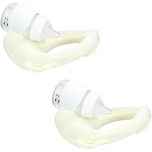2 Pack Self Feeding Baby Bottle Holder, Adjustable Bottle Holder for Baby, Baby Bottle Holder Hands Free, Bottle Propper for Baby, Twin Feeding Pillow Bottle Holder with Side Handles, Beige
