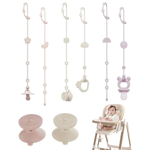 6 Pack Silicone Baby Toy Straps with 2 pcs Suction Cup Bases, Silicone Pacifier Holder, Toy Strap,Adjustable Toy Holder for Stroller Accessories, Car Seat, Highchair,Crib (B)