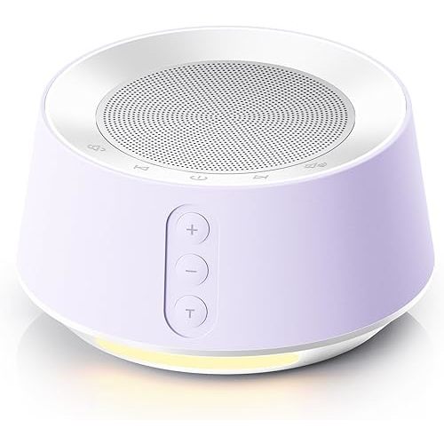 BGOVERSS White Noise Sound Machine with 14 Soothing Sounds and 10 Levels Night Light for Sleeping, 5 Timers and Memory Feature Plug in Sound Machine for Nursery Baby Kids Adults, Light Purple