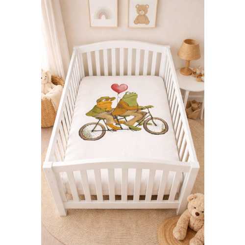 Frog and Toad Fitted Crib Sheet, Baby shower Woodland Animal Gift, Bike Crib Sheet | Baby Fitted Crib Sheet
