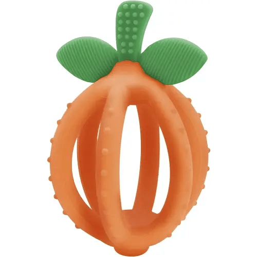Itzy Ritzy Teething Ball & Training Toothbrush – Silicone, BPA-Free Bitzy Biter Clementine-Shaped Teething Ball Featuring Multiple Textures to Soothe Gums and an Easy-to-Hold Design, Orange