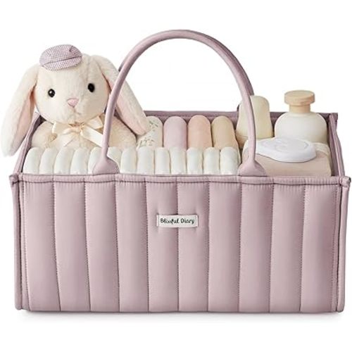 Blissful Diary Baby Diaper Caddy Organizer, Stylish Storage Basket for Newborn Essentials and Diaper Station, Gift for Baby Shower and Registry Must-Have, Mauve Pink