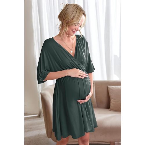 Ekouaer 3 in 1 Labor/Delivery/Hospital Gown 2 Pack Maternity Dress Nursing Nightgown Sleepwear