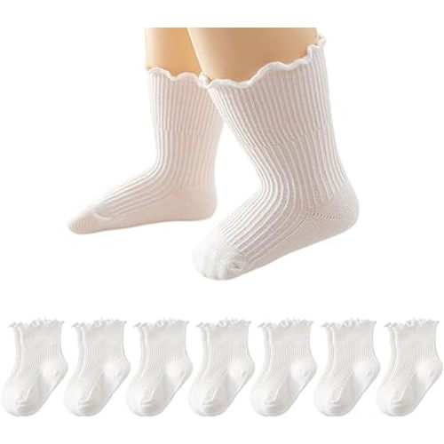 7 Pairs Baby Girls Ruffle Socks Toddler Infant Girls Boys Frilly Cute Ankle Socks Soft Cotton Size 3M - 5Y