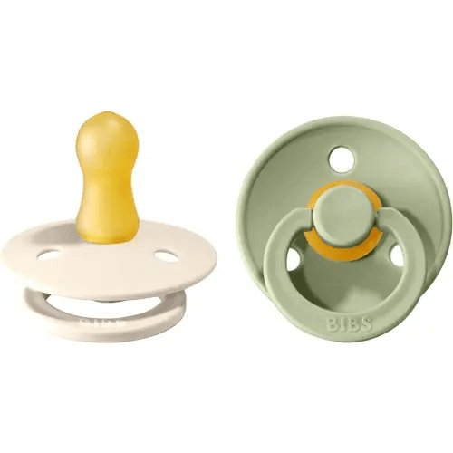 BIBS Pacifiers | Natural Rubber Baby Pacifier | Set of 2 BPA-Free Soothers | Made in Denmark | Sage/Ivory | Size 0-6 Months