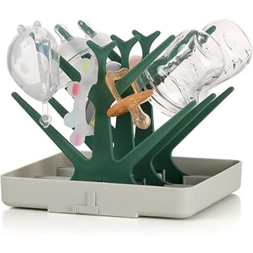 haakaa Baby Bottle Drying Rack, Space Saving Bottle Drying Tree for Bottles/Pump Parts/Pacifiers and Other Baby Essentials, Easy-Store Dryer Rack Great for Home & Travel, BPA Free (Forest Green)