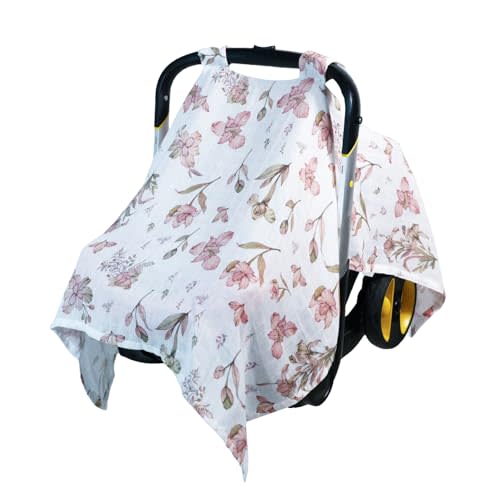 80S Muslin Car Seat Cover for Babies - Soft & Breathable Infant Carrier Canopy, Lightweight Sunshade for Summer, Universal Fit for Baby Boys & Girls