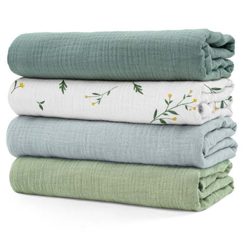Gllquen Baby Muslin Cotton Swaddle Blankets 4-Pack for Newborn Boys Girls, 38" x 40",Bud
