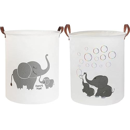 CLOCOR 2 Pack Elephant Laundry Basket,Kids Toys Bins,Gift Basket with Handles,Baby Nursery Hamper,Books Organizer,Home,Bedroom,Bathroom