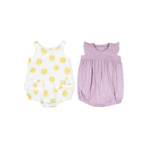 Little Star Organic Baby Girl 2 Pk Sleeveless Bubble Rompers, Size Newborn - 24 Months