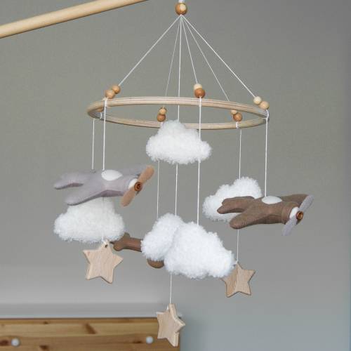 Airplane mobile Crib mobile with plane stars and clouds Felt mobile Travel nursery nursery