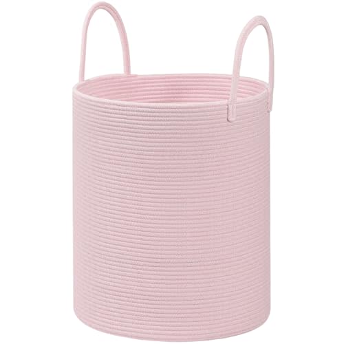 HOBASKET Cotton Rope Laundry Basket Hamper for Girls Kids Baby Nursery Hamper Bin Woven Blanket Basket for Living Room cute baby laundry basket Storage Basket for Nursery Toy Storage Bin&Box(Pink)