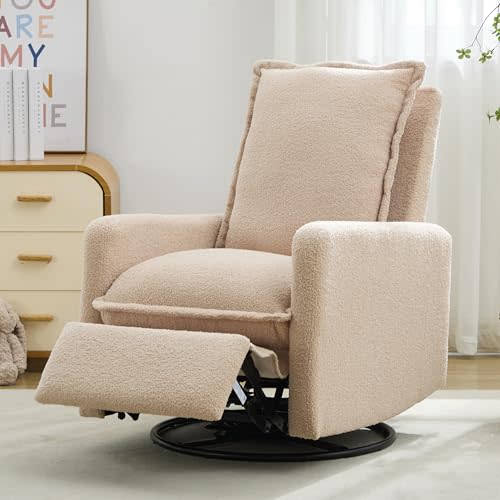 FANYE Modern Living Room Lounge Reclining Chair Boucle Upholstered Glider Rocker Recliner Manual Adjustable Armchair with Footrest Pedal for Bedroom/Office Home Theater