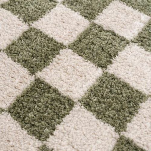 Hauteloom Canika Green Checkered Washable Plush Rug