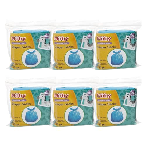 Nuby Diaper Disposal Bags for Baby - (6-Pack) 50 Count Disposable Bags - Fresh Baby Powder Scent - Blue