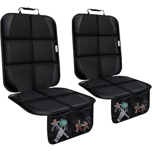 Meolsaek Car Seat Protector for Child Car Seat, Durable 600D Fabric Waterproof Car Seat Cover with Thick Pad Non-Slip Backing (No Imprints) (2 Seat Protector Black)