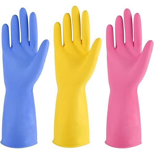 Rubber cleaning gloves 3 or 6 Pairs for Household,Reuseable dishwashing gloves for Kitchen.