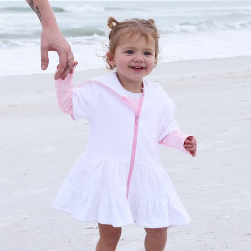White Terry Swim Coverup with Pom Trim | Pink