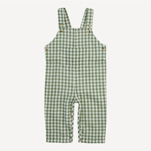 patch pocket overall | green gingham | organic cotton gauze