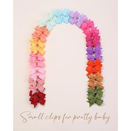 doboi 50PCS 2'' Baby Hair Bows Clips Fully Lined Grosgrain Boutique Solid Ribbon Mini Bows for Girls Teens Infants Kids Toddlers Newborn by doboi