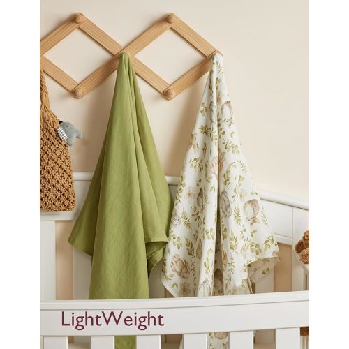 Momcozy Muslin Swaddle Blankets, Softness Upgrade Neutral Swaddle Blanket, Breathable Large 47''x47'' Baby Infant Newborn Boys Girls Swaddling Receiving Blanket Wraps, 2 Pack, Rabbit & Light Green - Rabbit Green