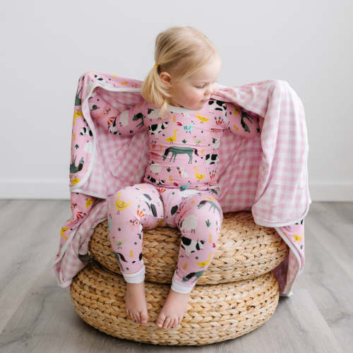 Pink Farm Animals Triple-Layer Bamboo Viscose Large Cloud Blanket
