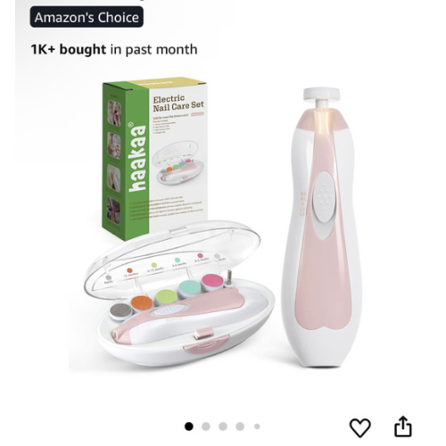 haakaa Baby Nail Trimmer Electric Safe Baby Nail Clippers Baby Nail File Kit Manicure Set, Trim Polish Grooming kit for Newborn Toddler or Adults Toes Fingernails, 6 Grinding Heads and LED Light